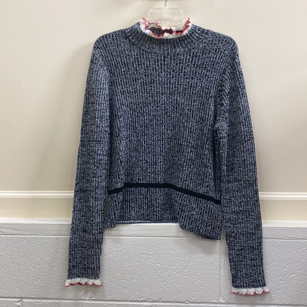 Tory Burch L cotton blend vintage knit sweater crochet collar